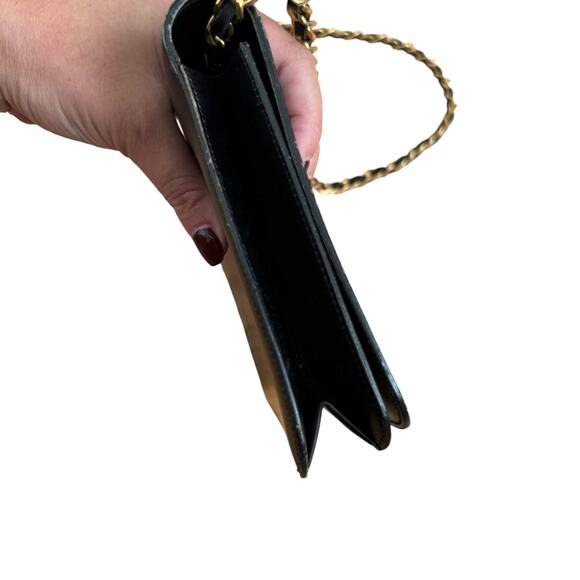 CHANEL Flap Bag Smooth Leather Black 24K Chain Vintage 80s RARE - Picture 7 of 15